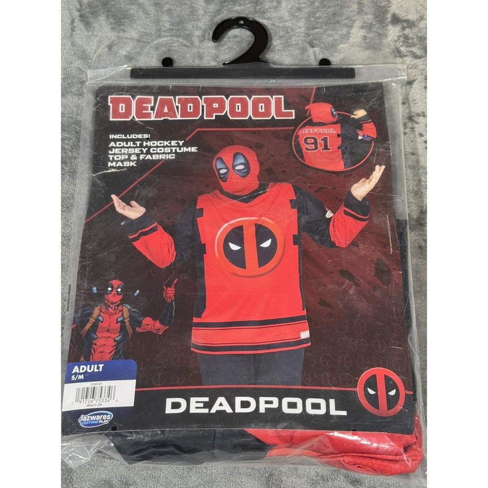 Marvel Deadpool Jersey Shirt Mens S/M Red Hockey Costume Top Mask Adult Cosplay